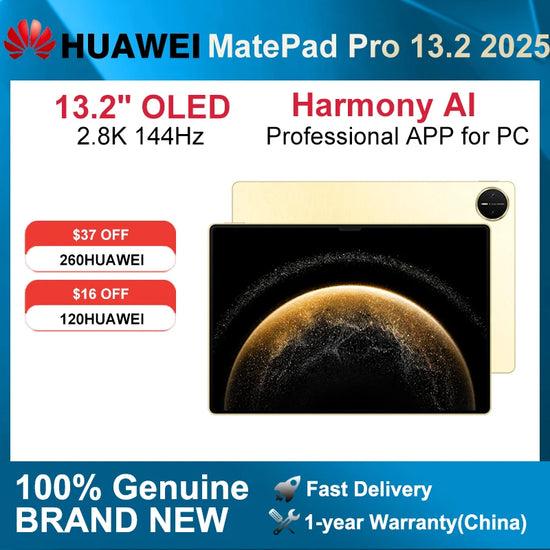 2025 HUAWEI MatePad Pro 13.2 Inch WiFi Tablet 2.8k OLED 144Hz AI Rear camera 50M Front camera 16M 10100mAh
