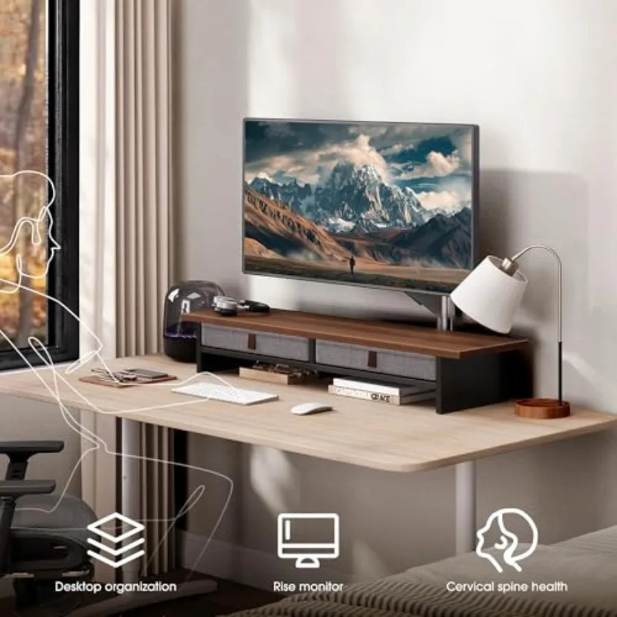 Dual monitor stand with drawer for home and office - ElectronAge