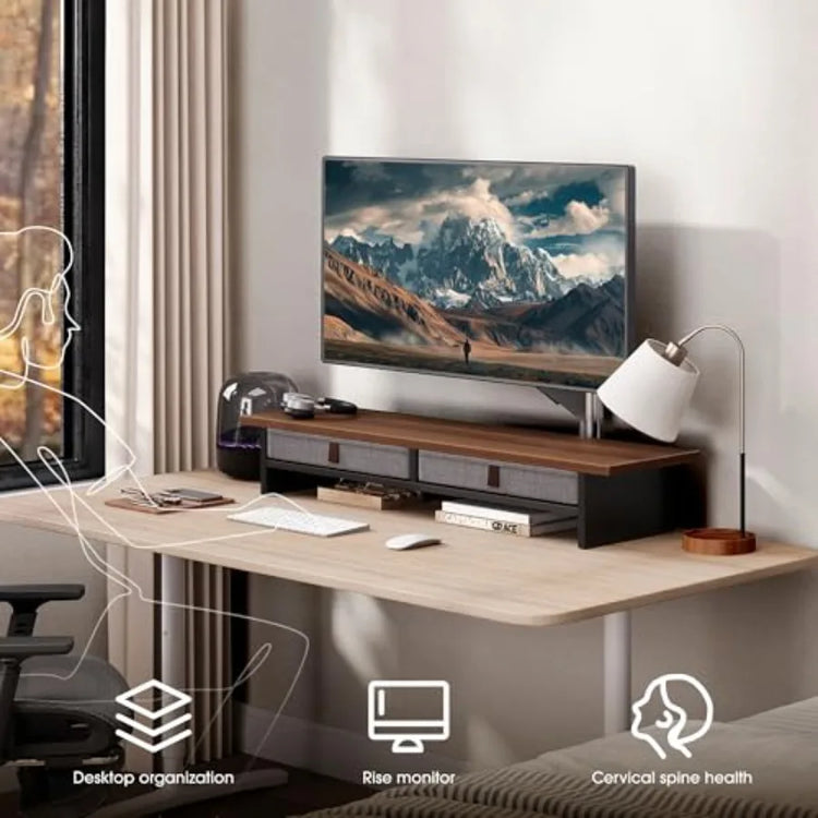 Dual monitor stand with drawer for home and office - ElectronAge