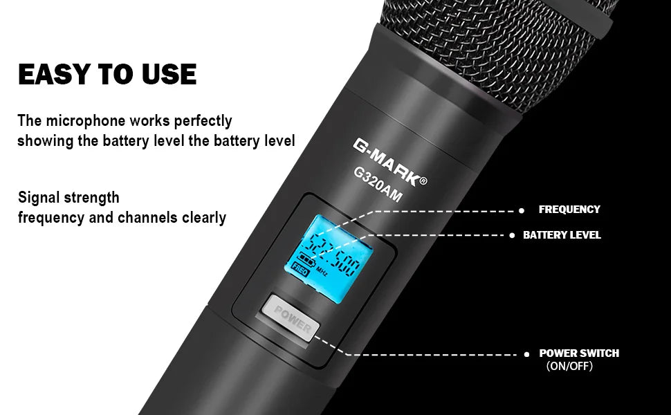 Wireless Microphone G-MARK G320AM Professional UHF 2 Channels Karaoke Mic - ElectronAge