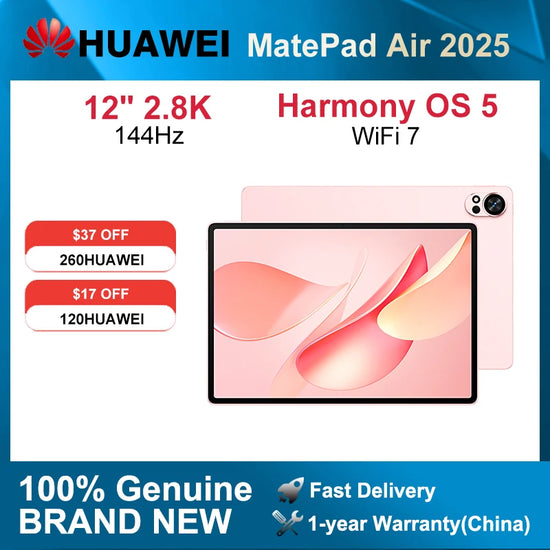 2025 HUAWEI MatePad Air 12-Iinch WiFi Tablet 2.8K 144Hz 8GB/12GB 256GB/512GB HarmonyOS 5.0 2800*1840 10100mAh