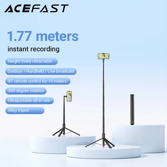 ACEFAST Selfie Stick Automatic Pop-Up Tripod with Bluetooth Remote Control Aluminum Alloy Live Broadcast Holder Extendable 1.77M