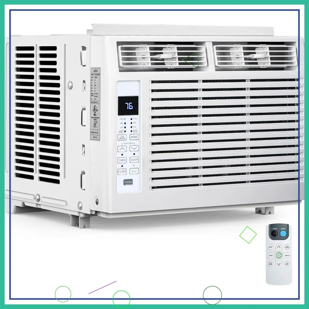 6,000 BTU Window Air Conditioner Cools 250sq.ft, Quiet AC Unit with Remote - ElectronAge