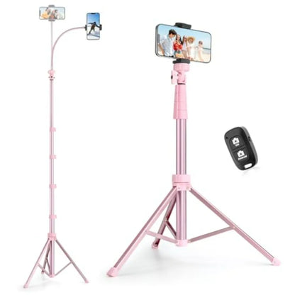 88 Extendable Phone Tripod Selfie Stick with Wireless Remote and Phone Holder Pink for Photography and Video Recording