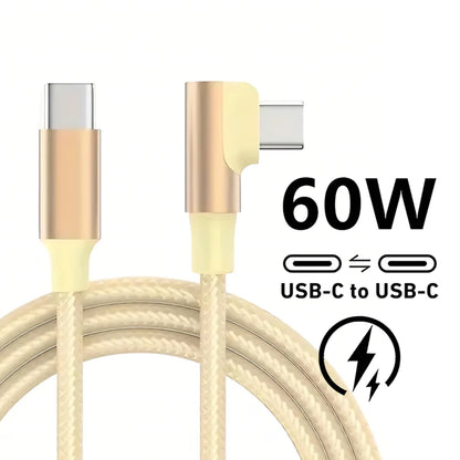 90 Degree Elbow USB C Fast Charge Cable For iPhone 17 16 15 Pro Max Samsung Xiaomi Redmi POCO OnePlus Nylon Braided Type C Cable