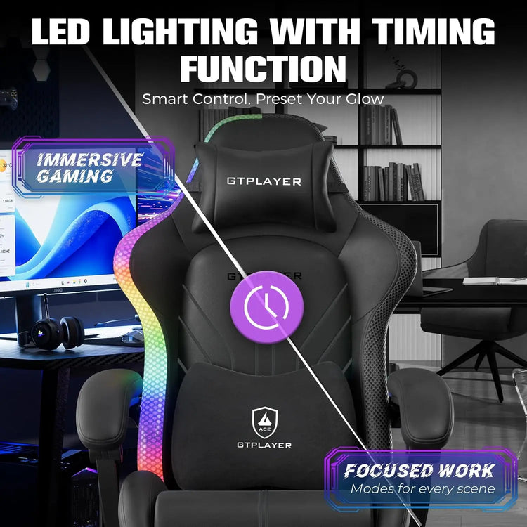 Ergonomic Gaming Chair with RGB LED Lights - ElectronAge