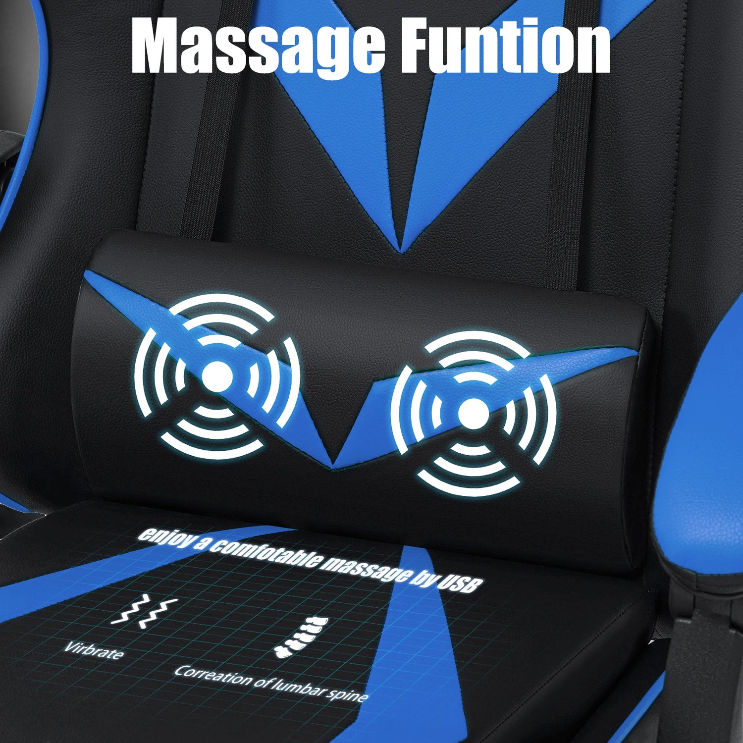 Hommpa 300lbs load Gaming Chair Leather Massage Function - ElectronAge