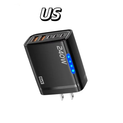 240W 5 In 1 Gan Desktop Charger 3PD 2 USB Fast Charging EU/US Charger Display Light For Iphone Samsung Xiaomi Huawei New