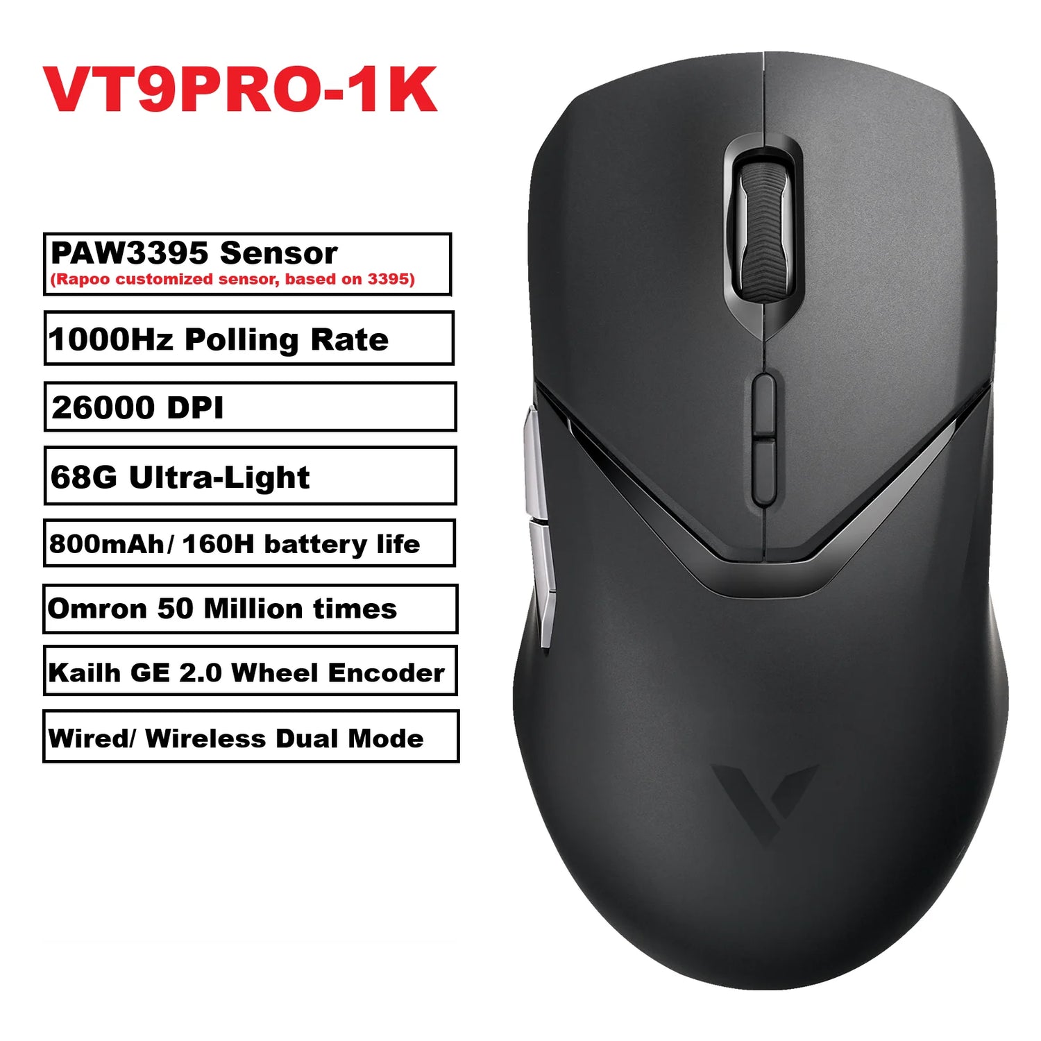 Rapoo VT9PRO PAW3398 Wireless Gaming Mouse - ElectronAge