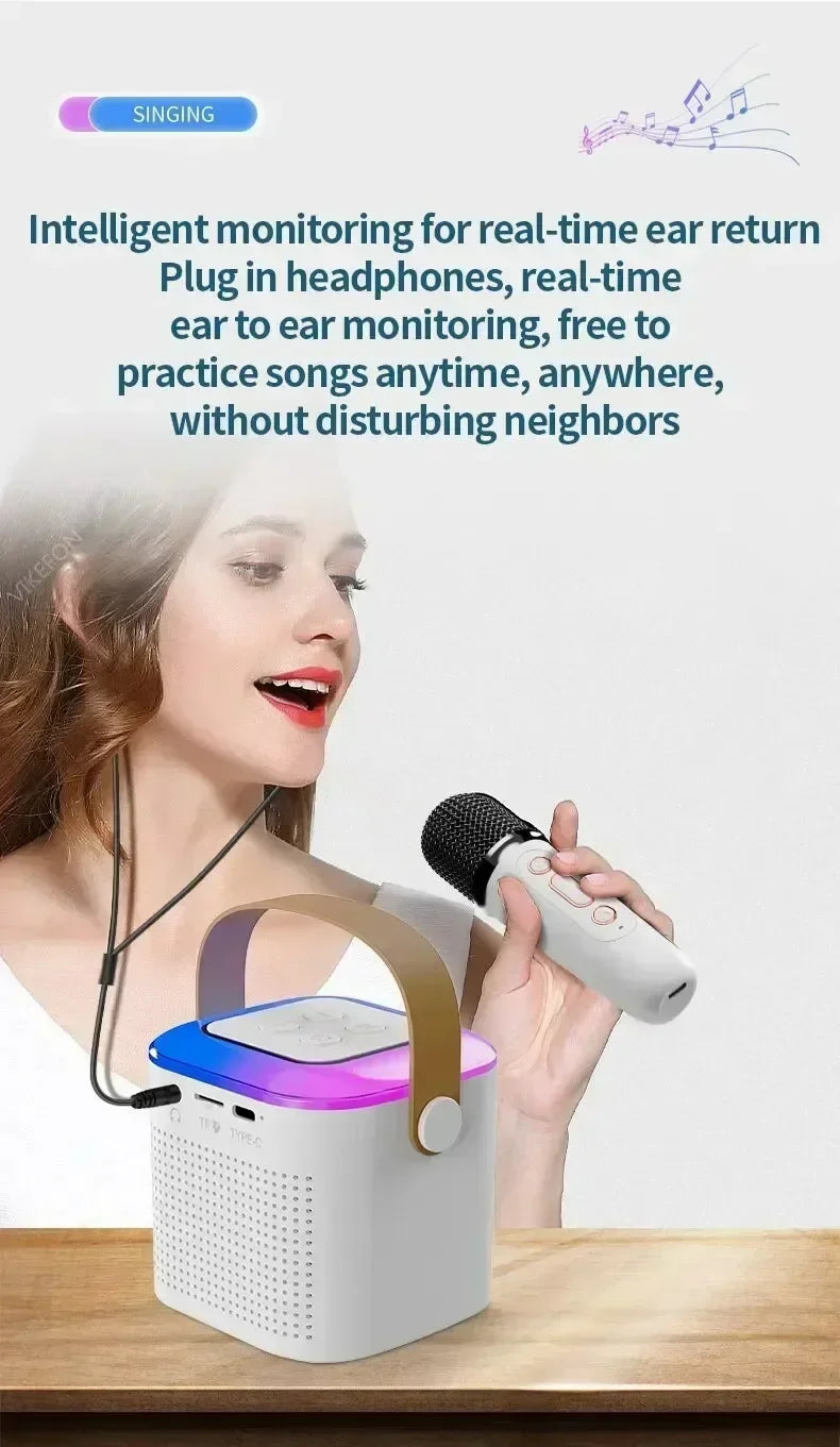 Mini Karaoke Machine LED Portable Bluetooth Speaker - ElectronAge