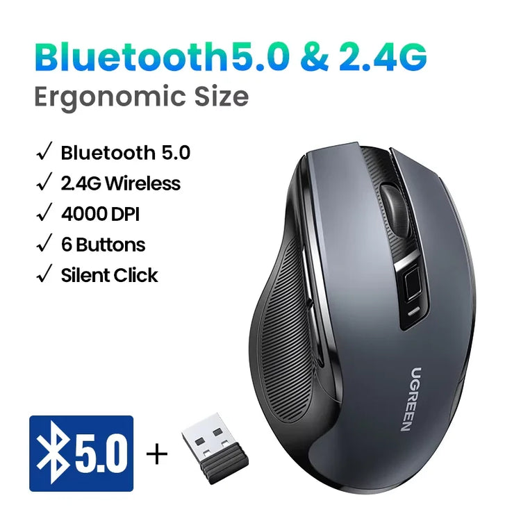 UGREEN Wireless Mouse Bluetooth5.0 Mouse Ergonomic 4000DPI - ElectronAge