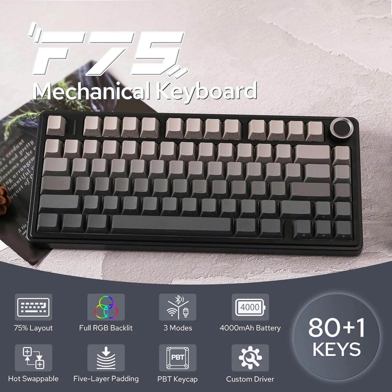 AULA F75 Pro Gasket Mounted Wireless Gaming Mechanical Keyboard - ElectronAge