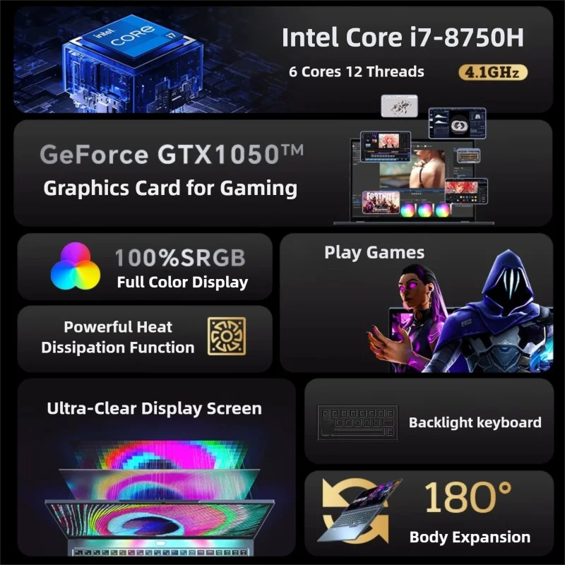 16.1" intel core i7-8750H GTX1050 gaming laptop - ElectronAge
