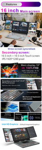 RAM 16G ROM 128G-1TB 16inch+10.5" +10.5" Three Screen Syncretism i5-1235U ultra Slim Aluminum Mechanical Backlit Keyboard LAPTOP