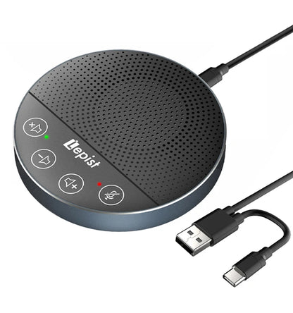 USB&Type-C Speakerphone Speaker Microphone, Touch Buttons 360° Omnidirectional Pickup for Conference Skype Zoom Computer Mic