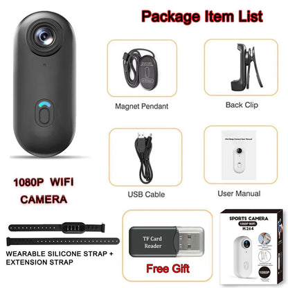 4K UltraHD POV Collar Cam Small Sports Camera Magnetic Necklace Pets Camcorder Mini Wireless WiFi Bodycam Recording Vlog Selfie