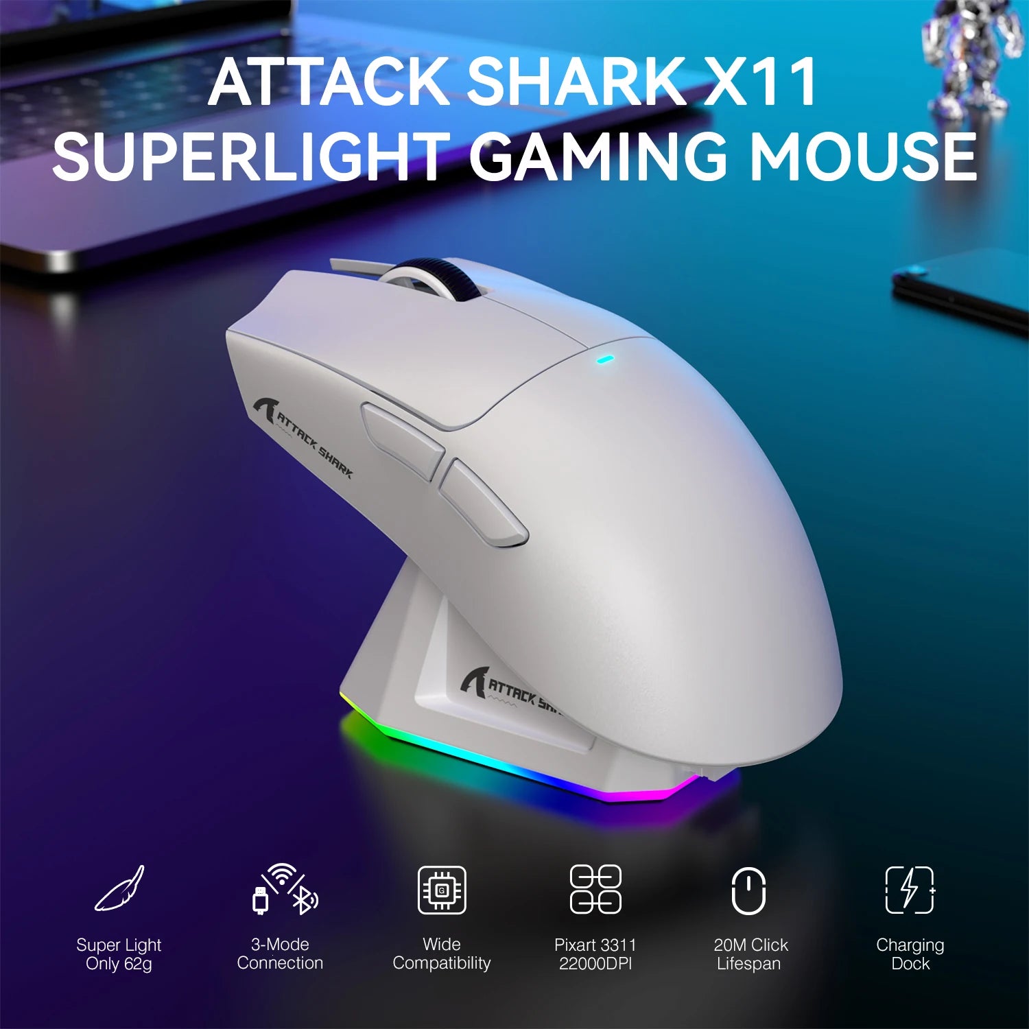 ATTACK SHARK X11 Lightweight Wireless Gaming Mouse - ElectronAge