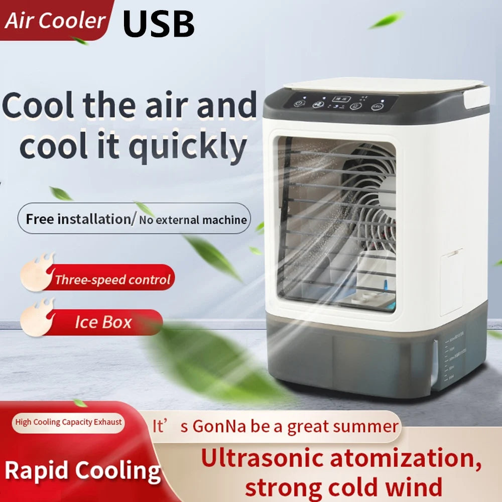 USB Portable Air Conditioner Fan Mini 3 Gears Home Desktop Cooling Fan LED Night Lamp Air Cooler for Room Office Camping 선풍기 - ElectronAge