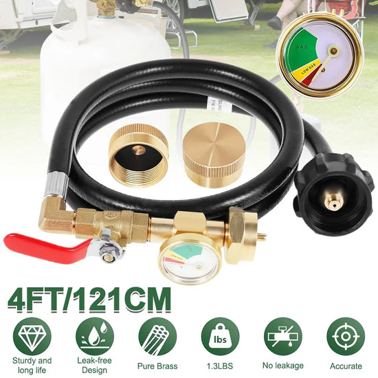 Propane Tank Refill Adapter Propane Bottle Connector With Glow In The Dark Gauge Brass Connector With Hose For Outdoor Stove BBQ
