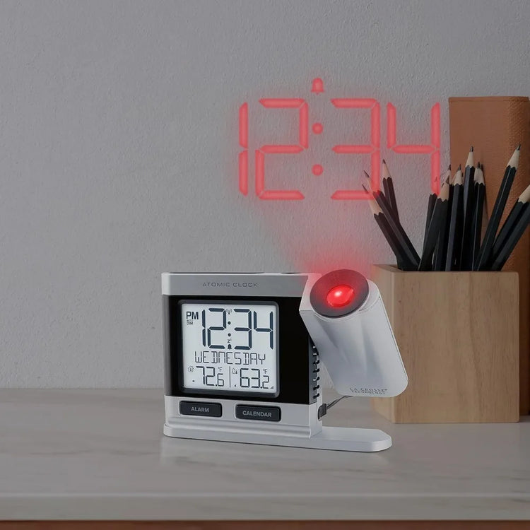 Silver Atomic Projection Alarm Clock with Temperature - ElectronAge