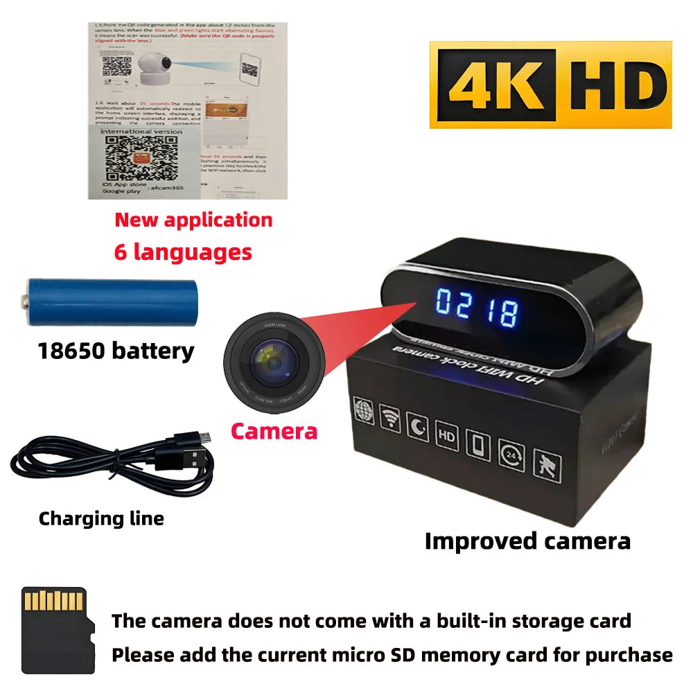 Improved 4KHD mini WiFi clock camera - ElectronAge