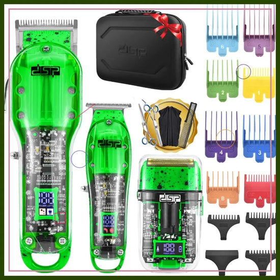 Professional Hair Clipper Trimmer Kit for Men with Travel Case, Rechargeable, LED Display, Green