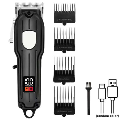 Professional Rechargeable Hair Clipper Hair Trimmer with 8 Limit Combs, LCD Display, Adjustable Blade for Men, Barbers, Home Use