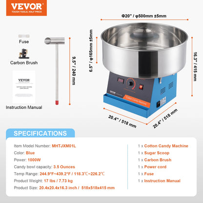 SucceBuy Electric Cotton Candy Machine Candy Floss Maker Commercial Cotton Candy Machine Stainless Steel Bowl and Sugar Scoop - ElectronAge
