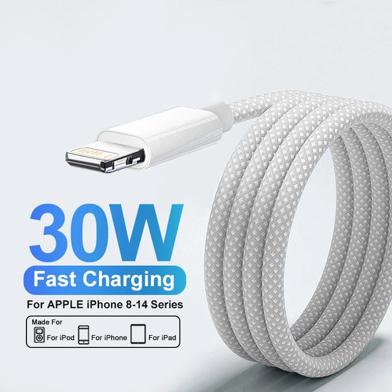 30W Fast Charging USB Cable For iPhone 14 13 12 11 Pro Max 8 7 6 Plus XS X XR Type C Data Line 2M Quick Charge Phone Accessories
