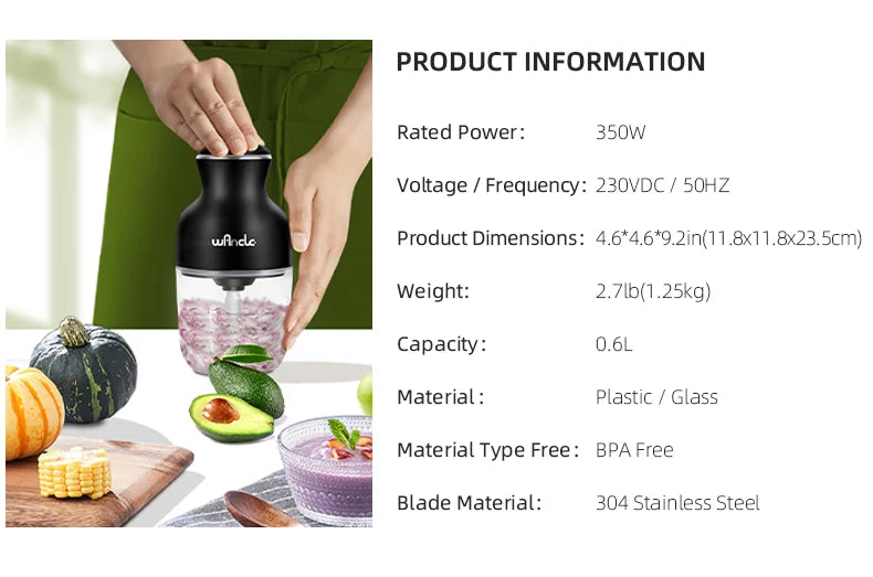 Wancle 0.6L Household Meat Grinder Food Processor - ElectronAge