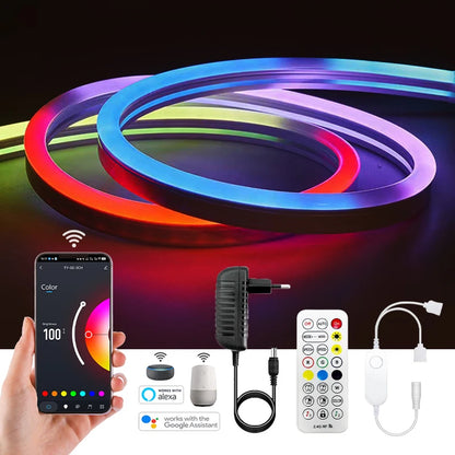 Tuya WiFi LED Neon Strip light 24V RGB Dimmable Bluetooth 2M-10M LED Lamp IP67 Waterproof Flexible Tape Music Control Christmas