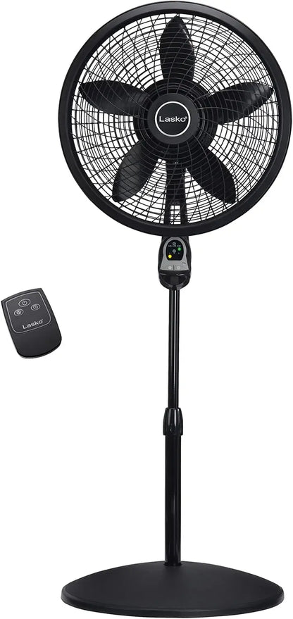 Adjustable Height Pedestal Fan with Remote, Timer, 3 Speeds for Bedroom and Living Room Cooling, 18-Inch Black