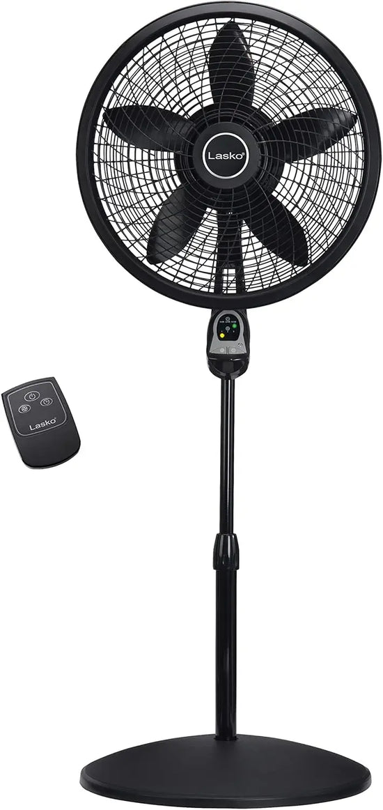 Adjustable Height Pedestal Fan with Remote, Timer, 3 Speeds for Bedroom and Living Room Cooling, 18-Inch Black