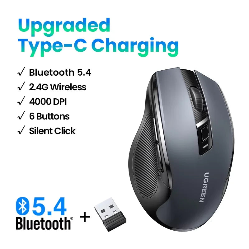UGREEN Wireless Mouse Bluetooth5.0 Mouse Ergonomic 4000DPI - ElectronAge