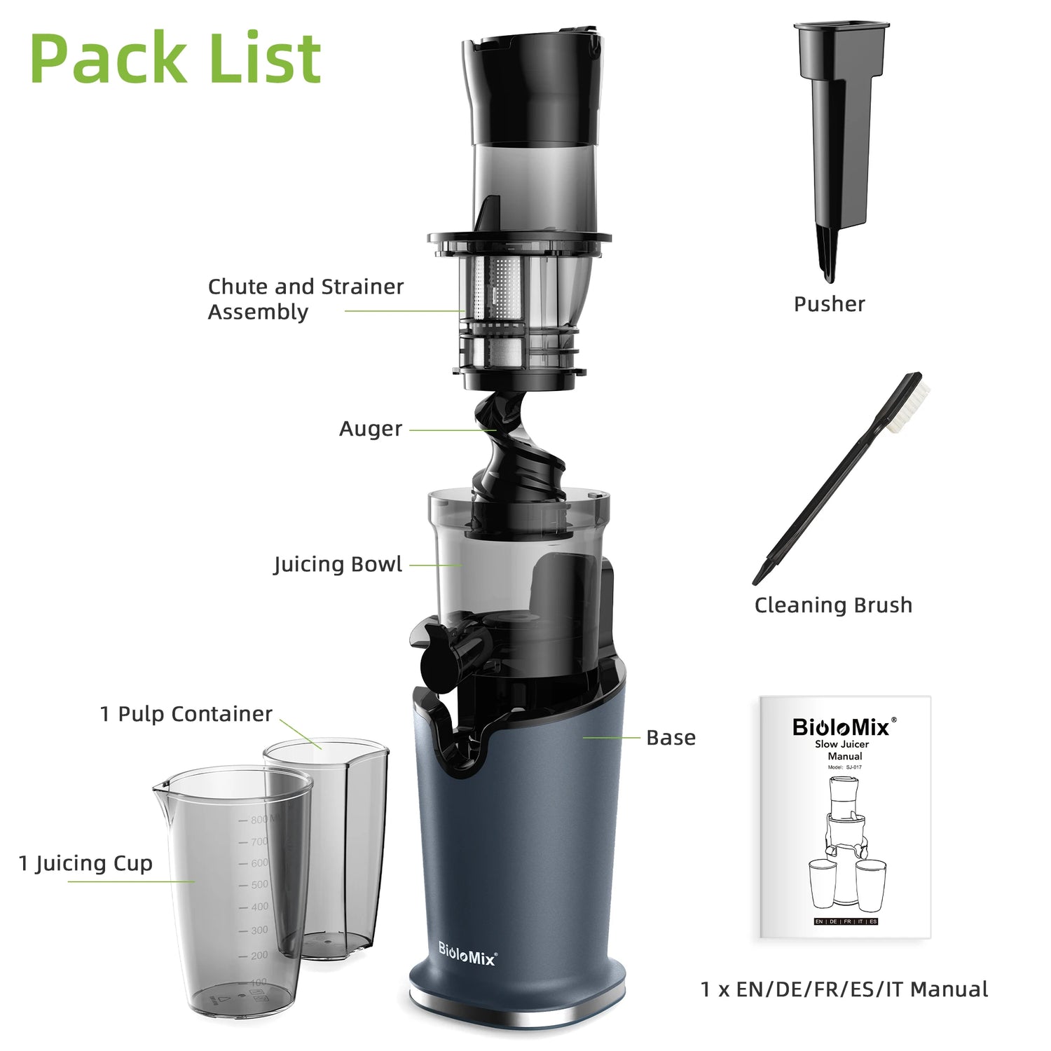 BioloMix Cold Press Juicer with 78mm Feed Chute, 200W 40-65RPM Powerful Motor Slow Masticating Juice Extractor Fits Whole Fruits - ElectronAge