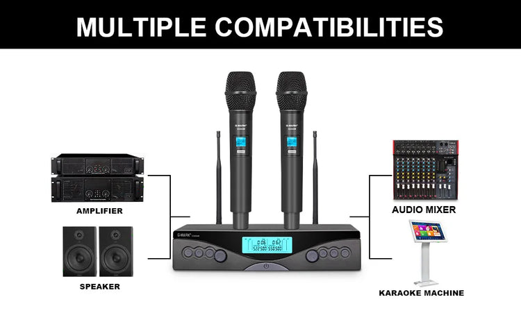 Wireless Microphone G-MARK G320AM Professional UHF 2 Channels Karaoke Mic - ElectronAge