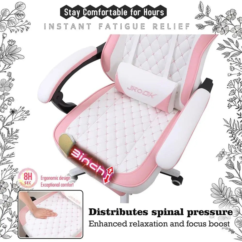 Pink Ergonomic PU Leather Gaming Chair with Adjustable Armrests - ElectronAge