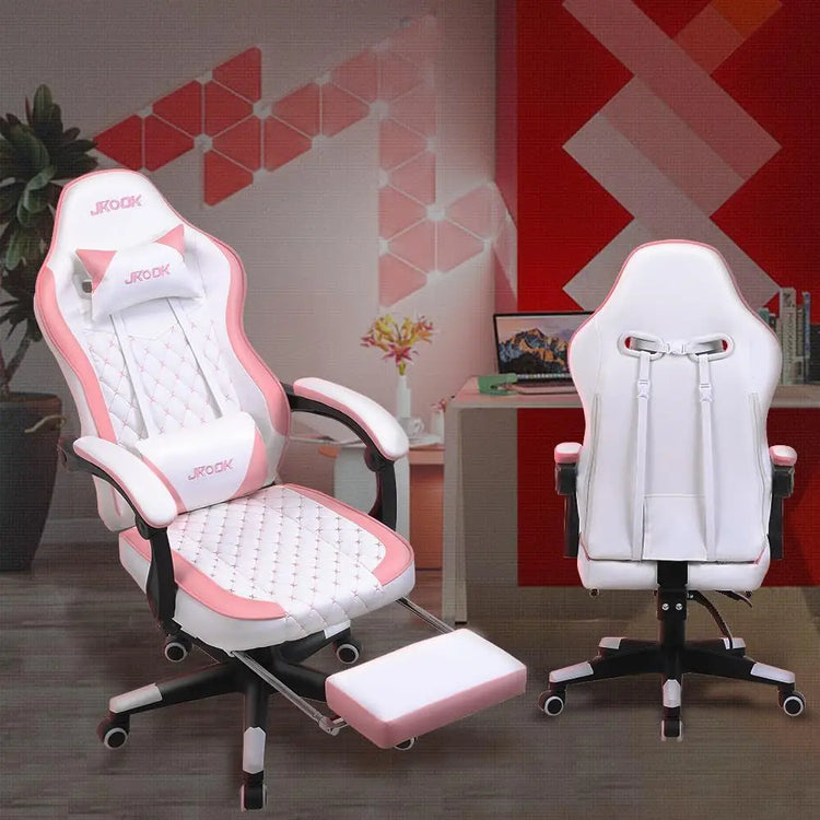 Pink Ergonomic PU Leather Gaming Chair with Adjustable Armrests - ElectronAge