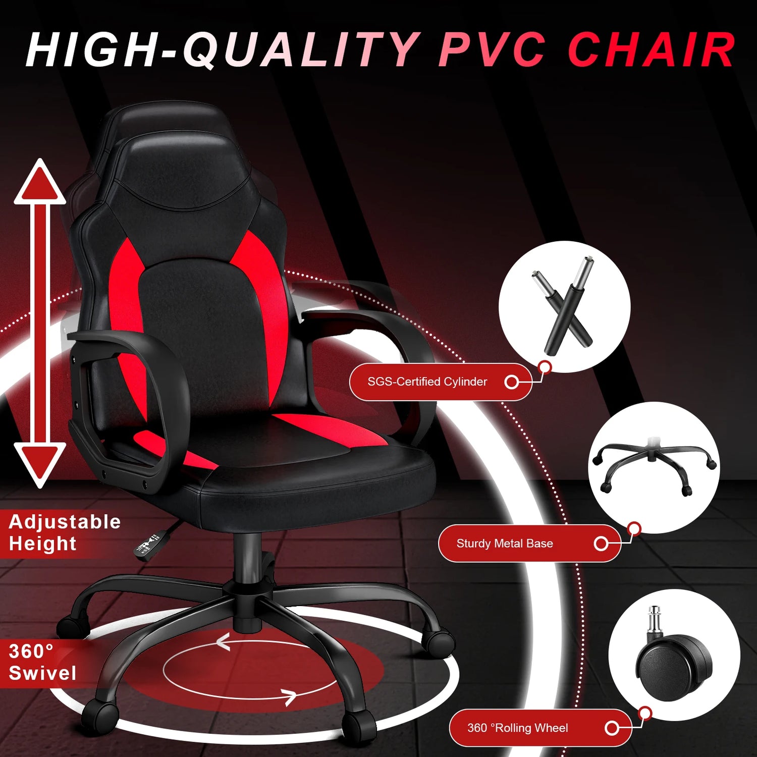 Ergonomic Gaming Chair with PU Leather Adjustable Swivel - ElectronAge