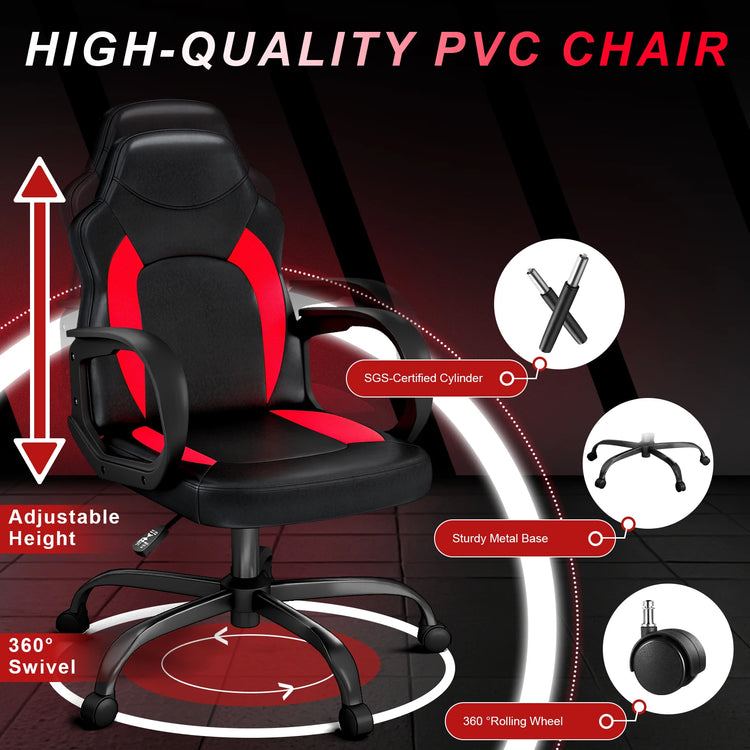 Ergonomic Gaming Chair with PU Leather Adjustable Swivel - ElectronAge