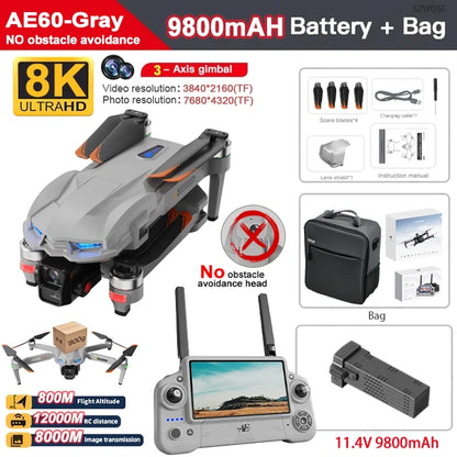 AE60 Ultra GPS Drone Profesional 8K HD Camera 3-axis gimbal Aerial Photography 12KM Obstacle Avoidance FPV Airdrop Fishing Drone