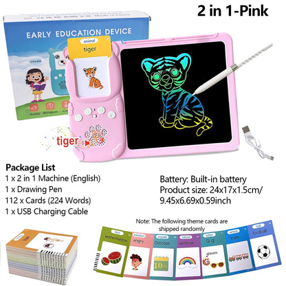2 in 1 Talking Flash Cards & LCD Writing Tablet English Interactive Learning Machine Education Toy Gift for Boys Girls Toddler