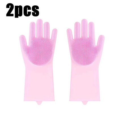 Silicone Dishwashing Gloves  - Heat Resistant & Scratch-Proof for Cleaning, Pet Bathing, Kitchen Tasks, Extra Long Cuff (G