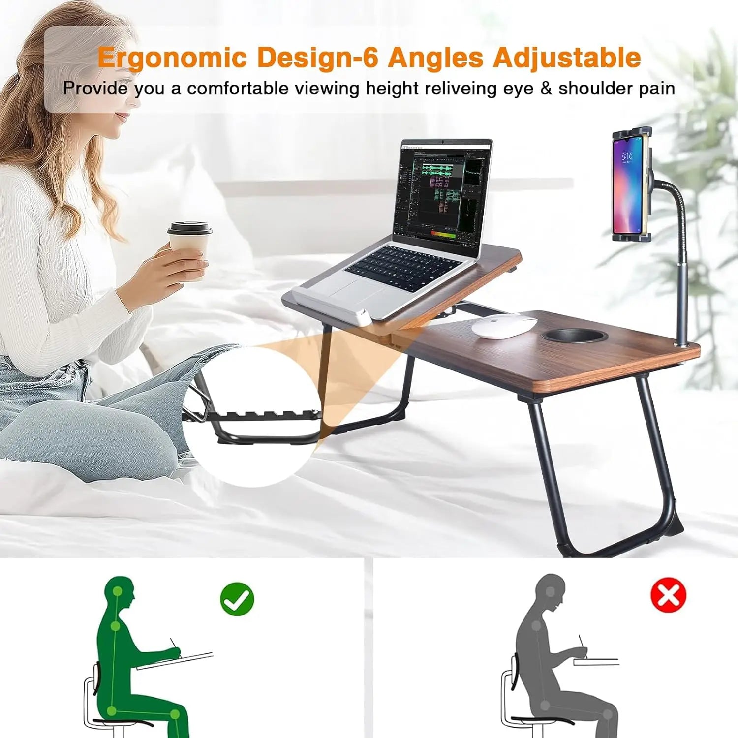 28.7" Adjustable Laptop Desk Stand with Phone Mount - ElectronAge