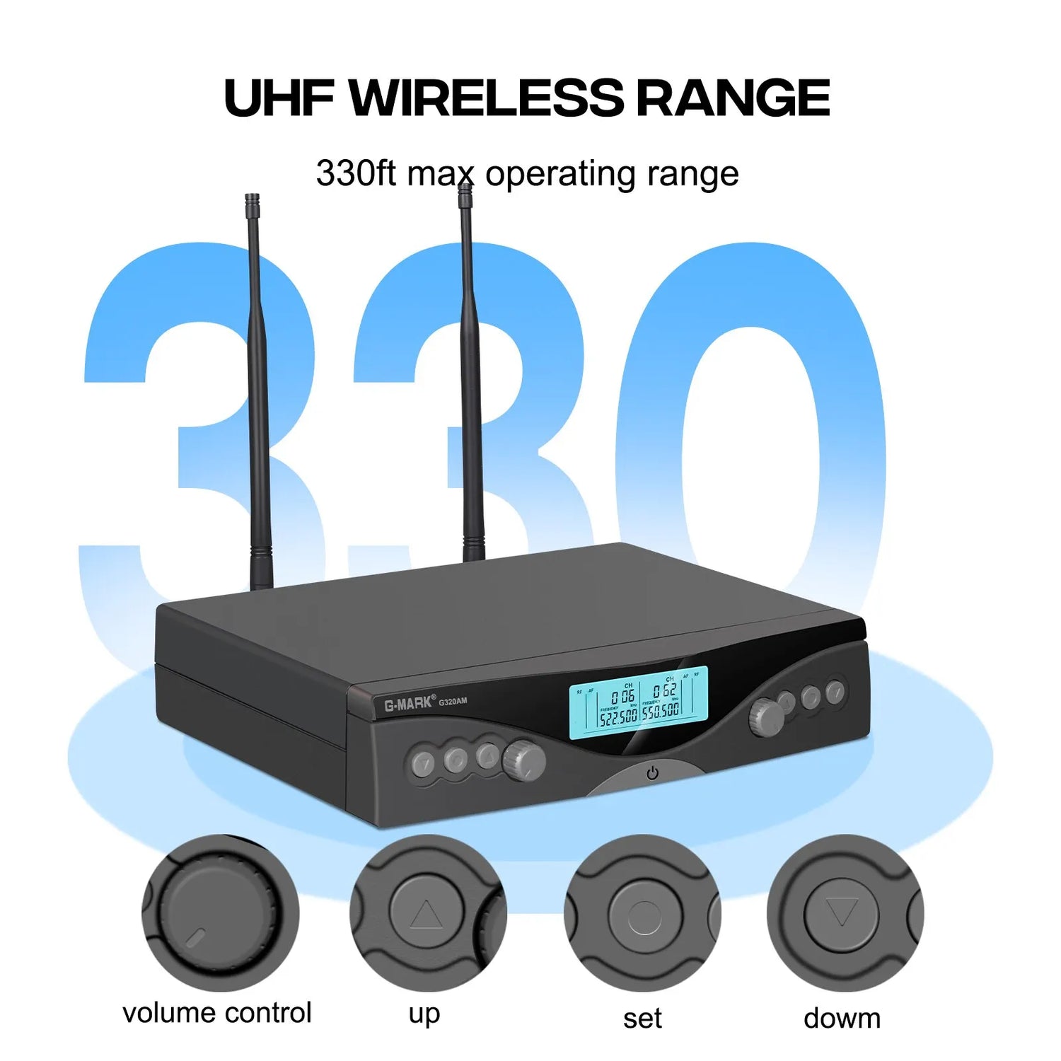 Wireless Microphone G-MARK G320AM Professional UHF 2 Channels Karaoke Mic - ElectronAge