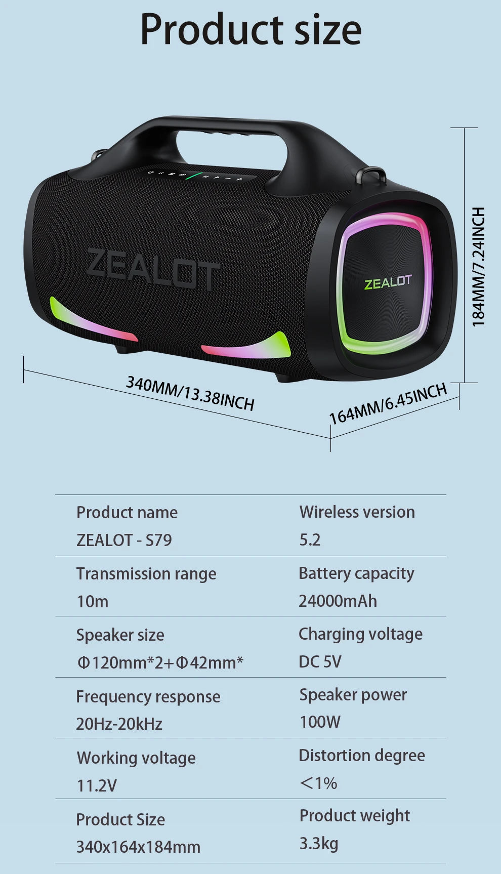 Zealot S79 100W Wireless speaker - ElectronAge