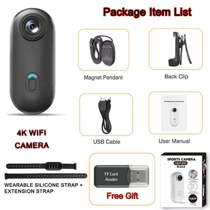 4K UltraHD POV Collar Cam Small Sports Camera Magnetic Necklace Pets Camcorder Mini Wireless WiFi Bodycam Recording Vlog Selfie