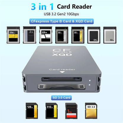 10Gbps CFexpress XQD SD Cards Reader with USB C To USB A/C CF Express Card Adapter for Professional Filmmakers Content Creators