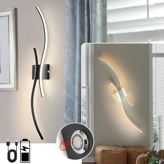 Black White Rechargeable LED Wall Light USB Type-C Battery Operated Wireless Wall Lamp 60/80cm Touch Switch Dimmable Wall Lights