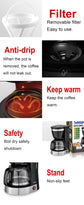 1.25L Electric Drip Coffee Maker 550W Household Coffee Machine 6 Cup Tea Coffee Pot Milk Coffee Maker for Gift 220V Sonifer